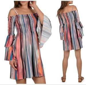 MOLLY BRACKEN Smocked Multi Color Dress SZ Small